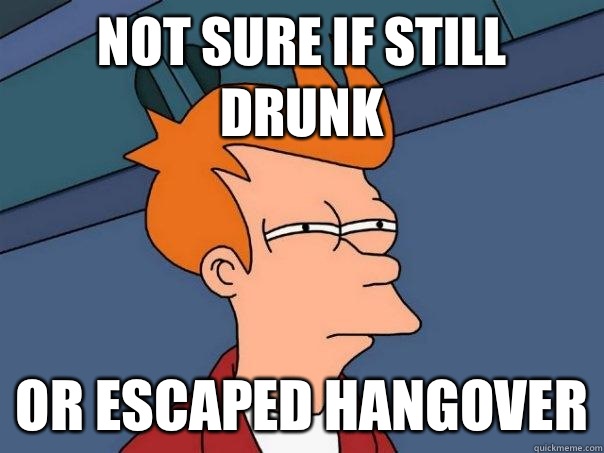 Not sure if still drunk Or escaped hangover  Futurama Fry