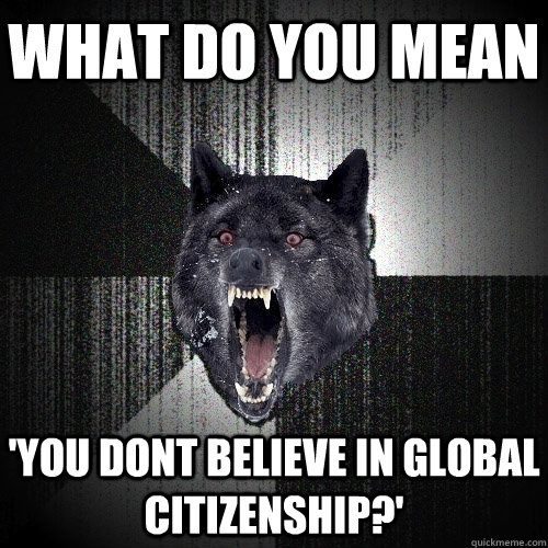 what do you mean 'you dont believe in global citizenship?'  Insanity Wolf