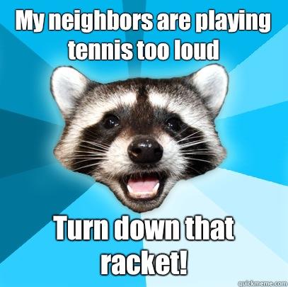 My neighbors are playing tennis too loud Turn down that racket!  