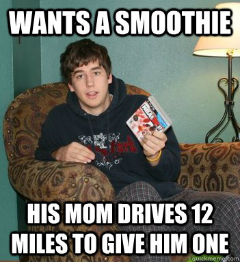 Wants a Smoothie  His mom drives 12 miles to give him one  