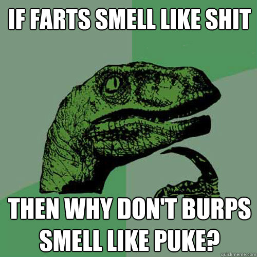 If farts smell like shit then why don't burps smell like puke? - If farts smell like shit then why don't burps smell like puke?  Philosoraptor