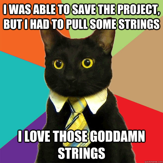 i was able to save the project, but I had to pull some strings I love those goddamn strings  Business Cat