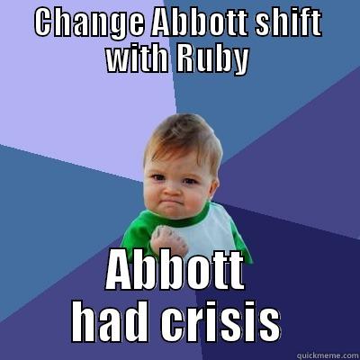 CHANGE ABBOTT SHIFT WITH RUBY ABBOTT HAD CRISIS Success Kid