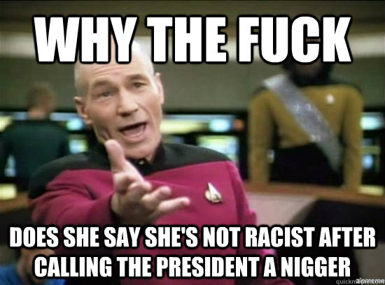 Why the fuck does she say she's not racist after calling the president a nigger  Annoyed Picard HD