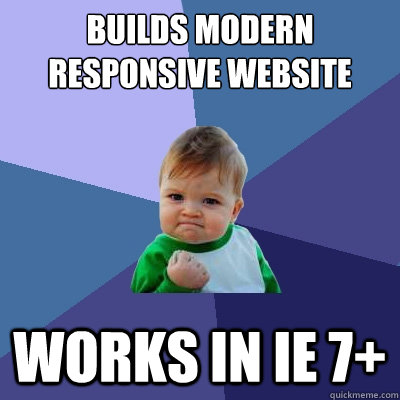 Builds modern responsive website Works in IE 7+   Success Kid