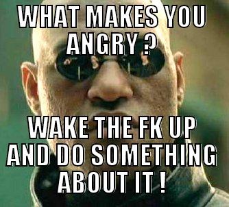 WHAT MAKES YOU ANGRY ? WAKE THE FK UP AND DO SOMETHING ABOUT IT ! Matrix Morpheus