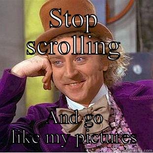 STOP SCROLLING AND GO LIKE MY PICTURES Condescending Wonka