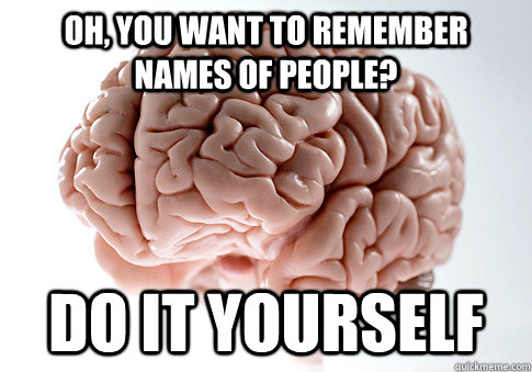 Oh, you want to remember names of people? Do it yourself - Oh, you want to remember names of people? Do it yourself  Scumbag Brain