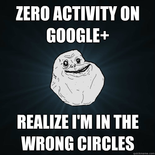 zero activity on google+ Realize i'm in the wrong circles  Forever Alone