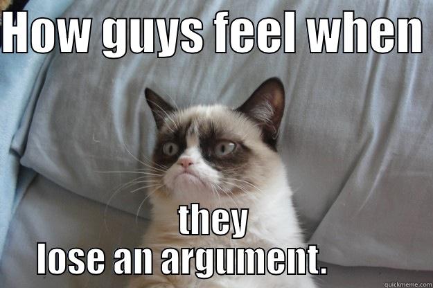 Males Losing arguments - HOW GUYS FEEL WHEN  THEY LOSE AN ARGUMENT.          Grumpy Cat