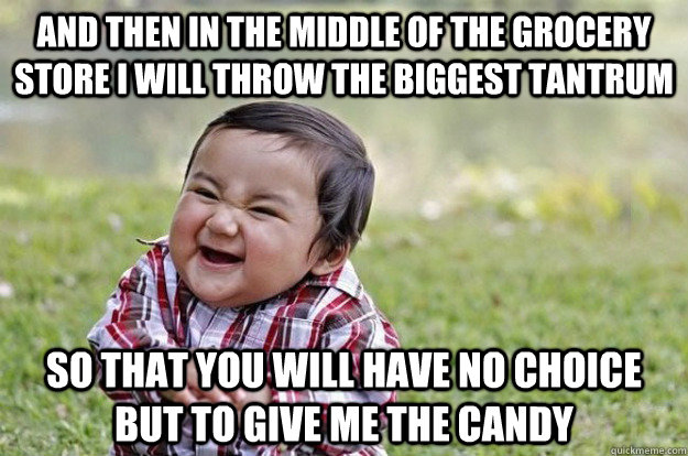 and then in the middle of the grocery store i will throw the biggest tantrum so that you will have no choice but to give me the candy  Evil Toddler