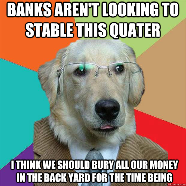 Banks aren't looking to stable this quater I think we should bury all our money in the back yard for the time being  Business Dog