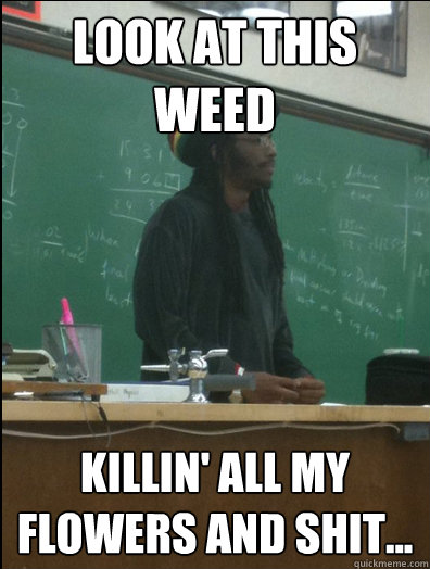 Look at this weed Killin' all my flowers and shit...  Rasta Science Teacher