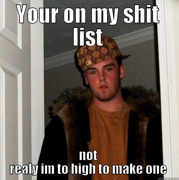 shit list 2 - YOUR ON MY SHIT LIST NOT REALY IM TO HIGH TO MAKE ONE Scumbag Steve