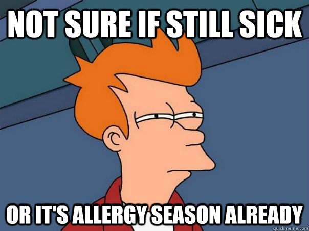 Not sure if still sick Or It's allergy season already  Futurama Fry