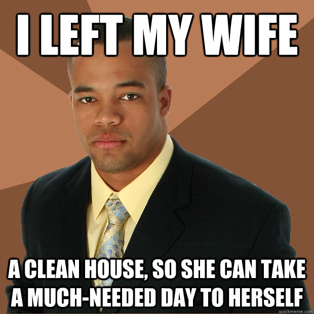 i left my wife a clean house, so she can take a much-needed day to herself  Successful Black Man