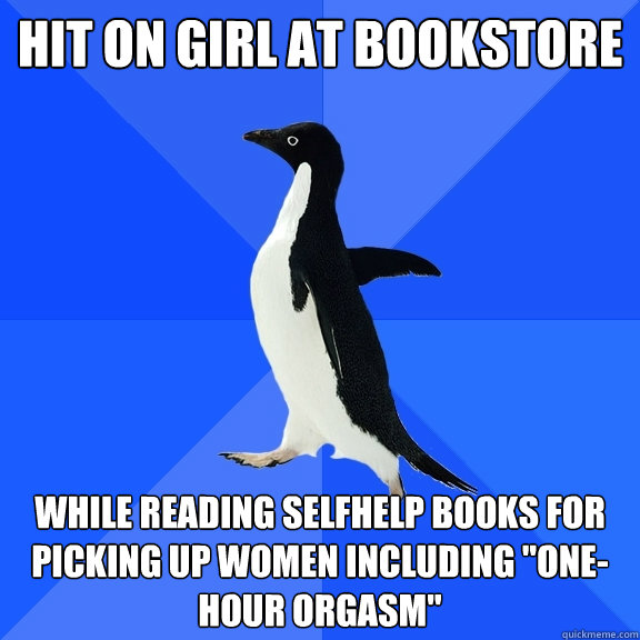 Hit on girl at bookstore while reading selfhelp books for picking up women including 