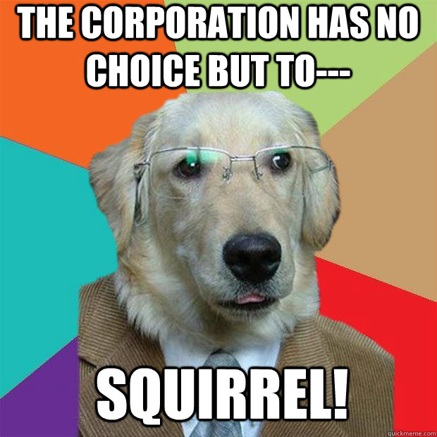 the corporation has no choice but to--- squirrel!  Business Dog