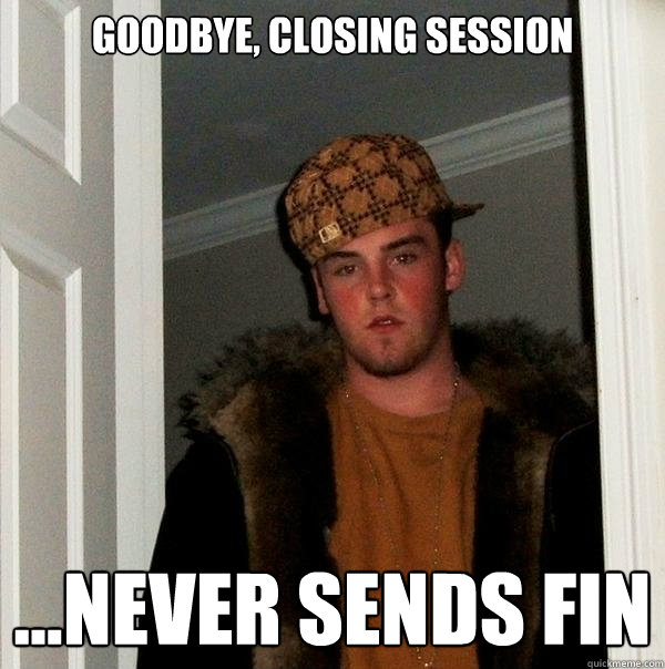 Goodbye, closing session ...never sends FIN  Scumbag Steve