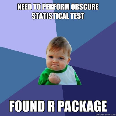 need to perform obscure statistical test found r package  Success Kid