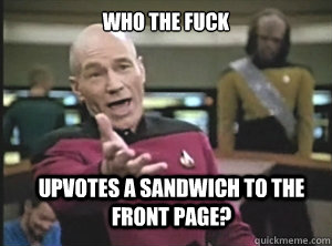 who the fuck upvotes a sandwich to the front page?  Annoyed Picard