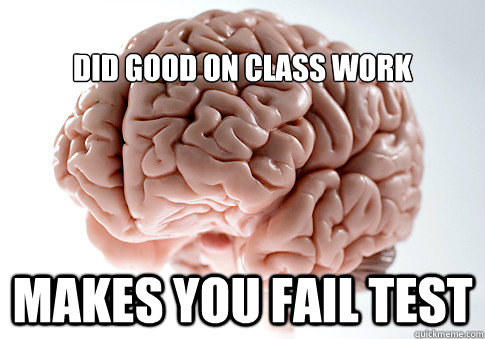 
did good on class work makes you fail test   Scumbag Brain