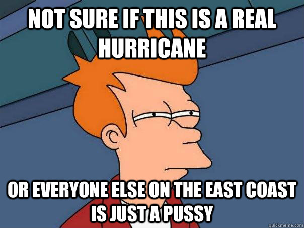 Not sure if this is a real hurricane or everyone else on the east coast is just a pussy  Futurama Fry