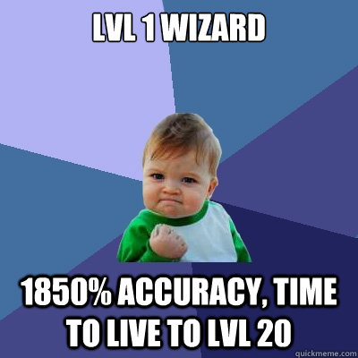 Lvl 1 wizard 1850% accuracy, time to live to lvl 20  Success Kid