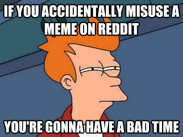 If you accidentally misuse a meme on reddit you're gonna have a bad time  Futurama Fry