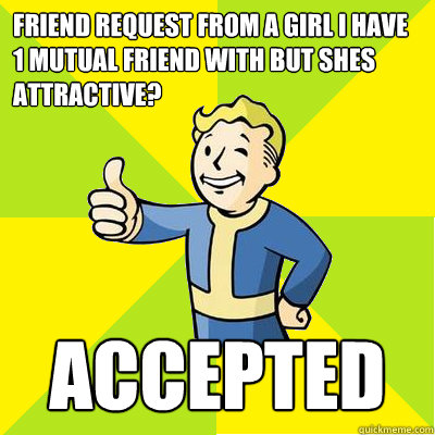 Friend request from a girl I have 1 mutual friend with but shes attractive? accepted  Fallout new vegas