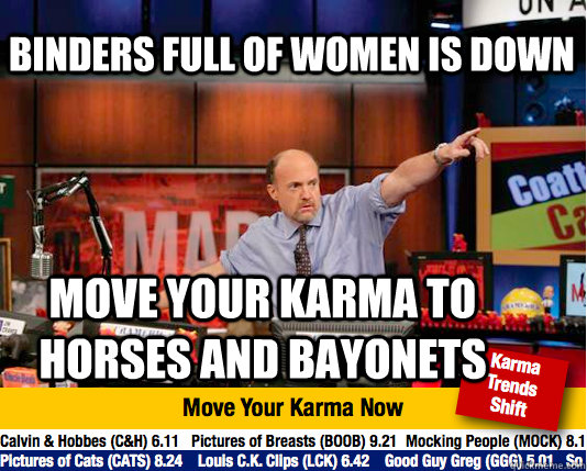 Binders full of women is down move your karma to horses and bayonets  - Binders full of women is down move your karma to horses and bayonets   Mad Karma with Jim Cramer