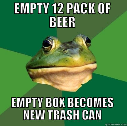 EMPTY 12 PACK OF BEER EMPTY BOX BECOMES NEW TRASH CAN Foul Bachelor Frog