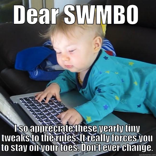 Suggestion Baby - DEAR SWMBO I SO APPRECIATE THESE YEARLY TINY TWEAKS TO THE RULES. IT REALLY FORCES YOU TO STAY ON YOUR TOES. DON'T EVER CHANGE. Misc