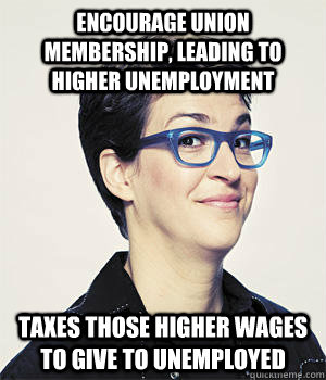 Encourage union membership, leading to higher unemployment Taxes those higher wages to give to unemployed  