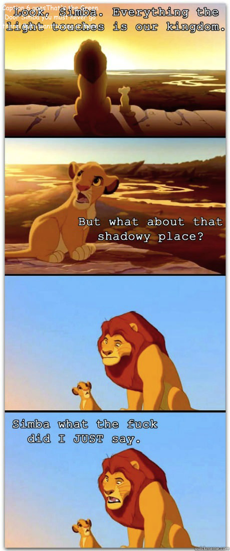      Caption 6 goesThat's the Green Door Simba you must never go there! But i want to see it. here  If the Lion King was rated R