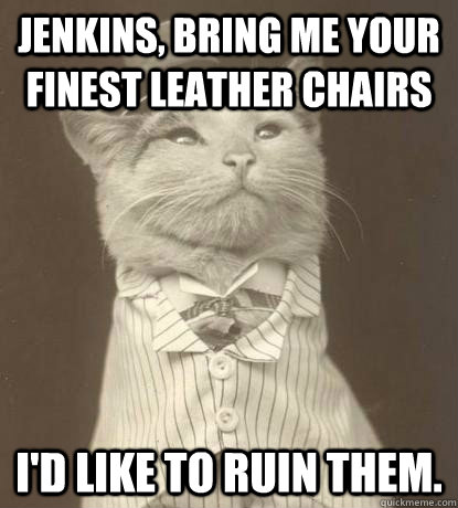 Jenkins, bring me your finest leather chairs I'd like to ruin them.  Aristocat