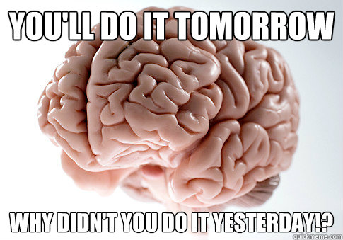 You'll do it tomorrow Why didn't you do it yesterday!?  Scumbag Brain