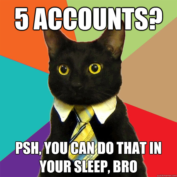 5 ACCOUNTS? PSH, YOU CAN DO THAT IN YOUR SLEEP, BRO - 5 ACCOUNTS? PSH, YOU CAN DO THAT IN YOUR SLEEP, BRO  Business Cat