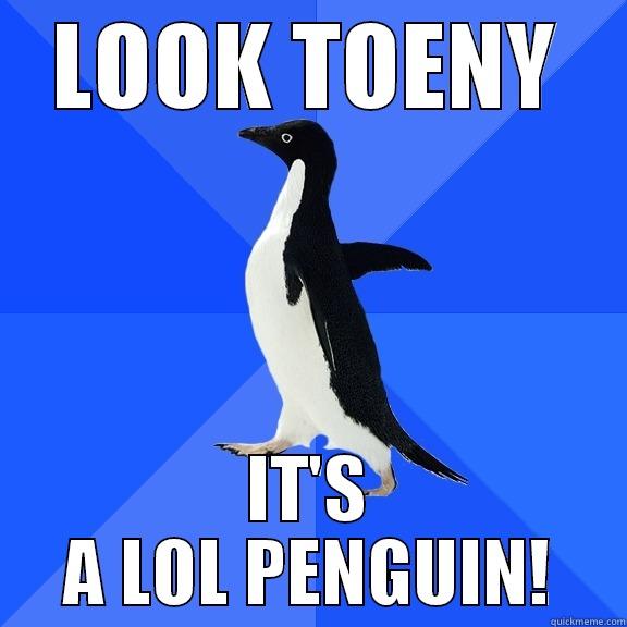 LOOK TOENY IT'S A LOL PENGUIN! Socially Awkward Penguin