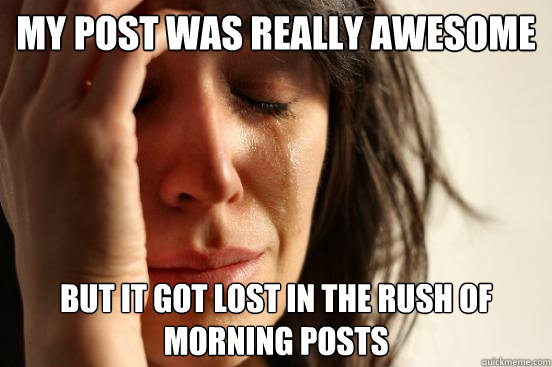 My post was really awesome But it got lost in the rush of morning posts  First World Problems