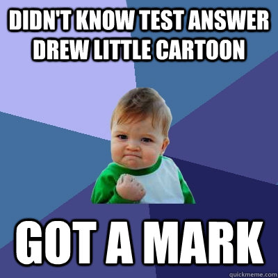 Didn't know test answer drew little cartoon Got a mark  Success Kid