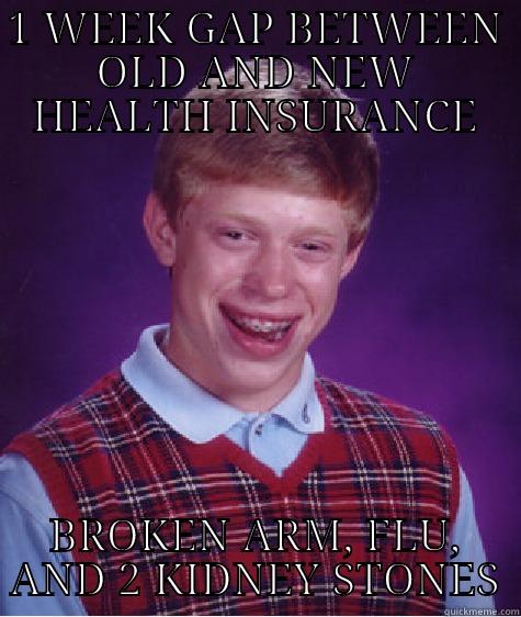 1 WEEK GAP BETWEEN OLD AND NEW HEALTH INSURANCE BROKEN ARM, FLU, AND 2 KIDNEY STONES Bad Luck Brian