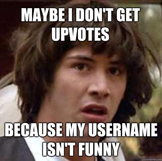 MAYBE I DON'T GET UPVOTES BECAUSE MY USERNAME ISN'T FUNNY  conspiracy keanu