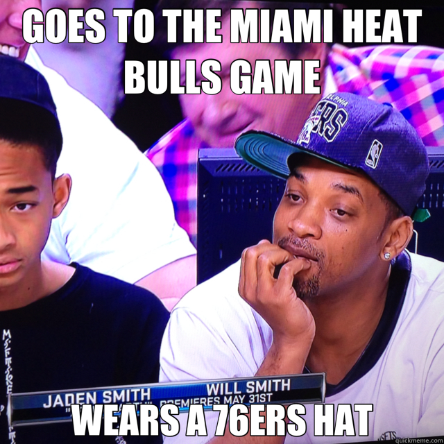 GOES TO THE MIAMI HEAT BULLS GAME WEARS A 76ERS HAT - GOES TO THE MIAMI HEAT BULLS GAME WEARS A 76ERS HAT  Misc