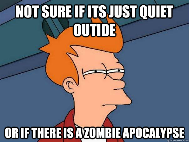 Not sure if its just quiet outide Or if there is a zombie apocalypse  - Not sure if its just quiet outide Or if there is a zombie apocalypse   Futurama Fry