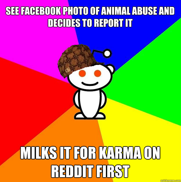 See facebook photo of animal abuse and decides to report it Milks it for karma on reddit first  Scumbag Redditor