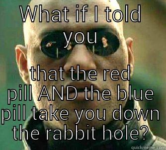 WHAT IF I TOLD YOU THAT THE RED PILL AND THE BLUE PILL TAKE YOU DOWN THE RABBIT HOLE? Matrix Morpheus