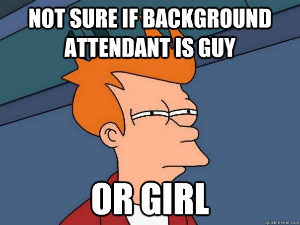 not sure if background attendant is guy or girl  Futurama Fry