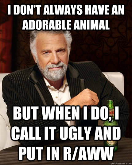 I don't always have an adorable animal but when I do, I call it ugly and put in r/aww  The Most Interesting Man In The World