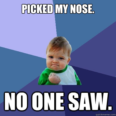 Picked my nose. No one saw.  Success Kid